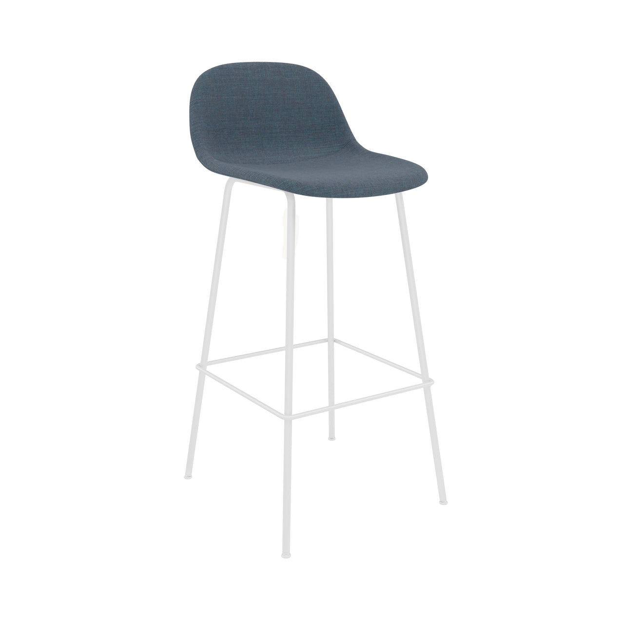 Fiber Bar Stool with Backrest: Tube Base + Upholstered + White