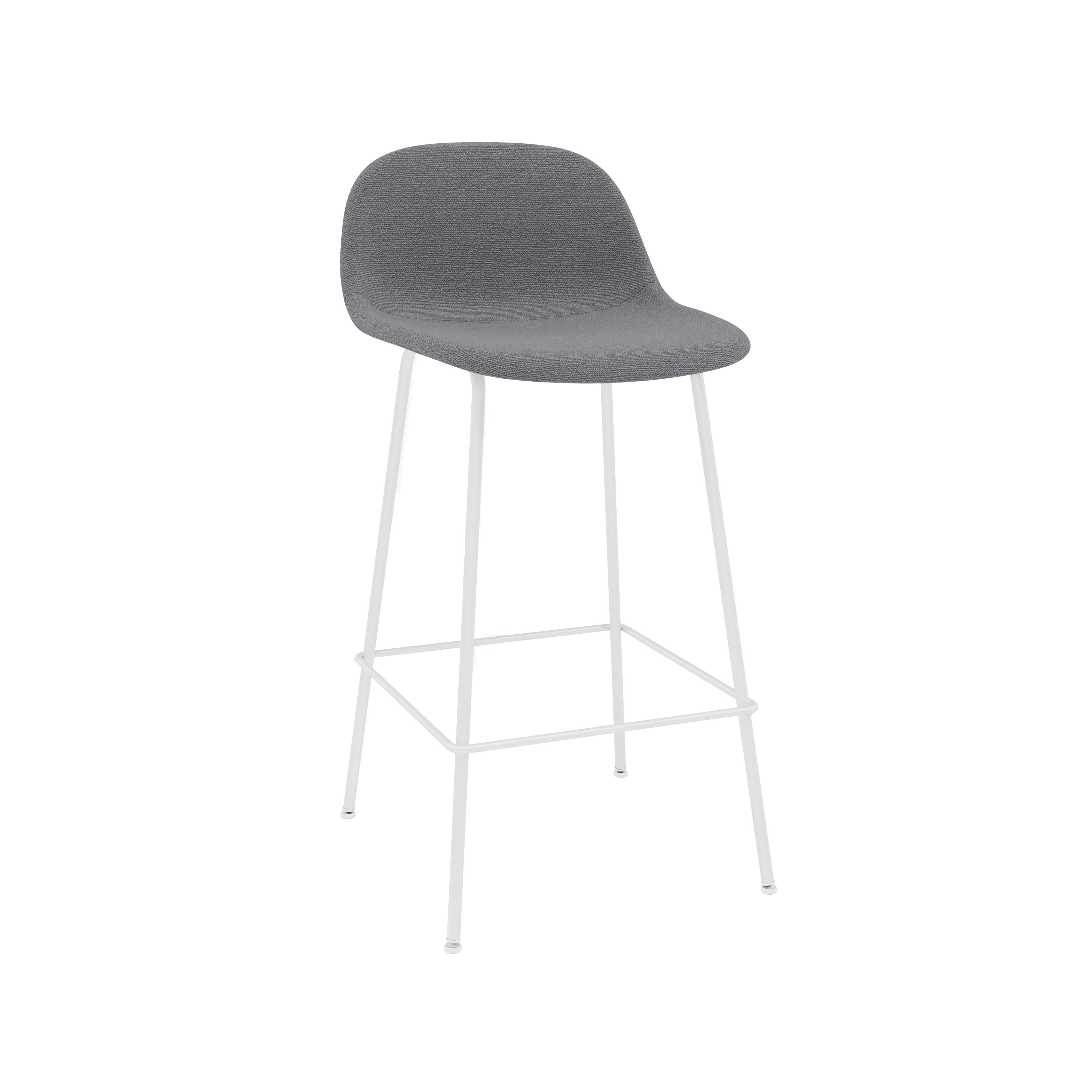 Fiber Counter Stool with Backrest: Tube Base + Upholstered + White