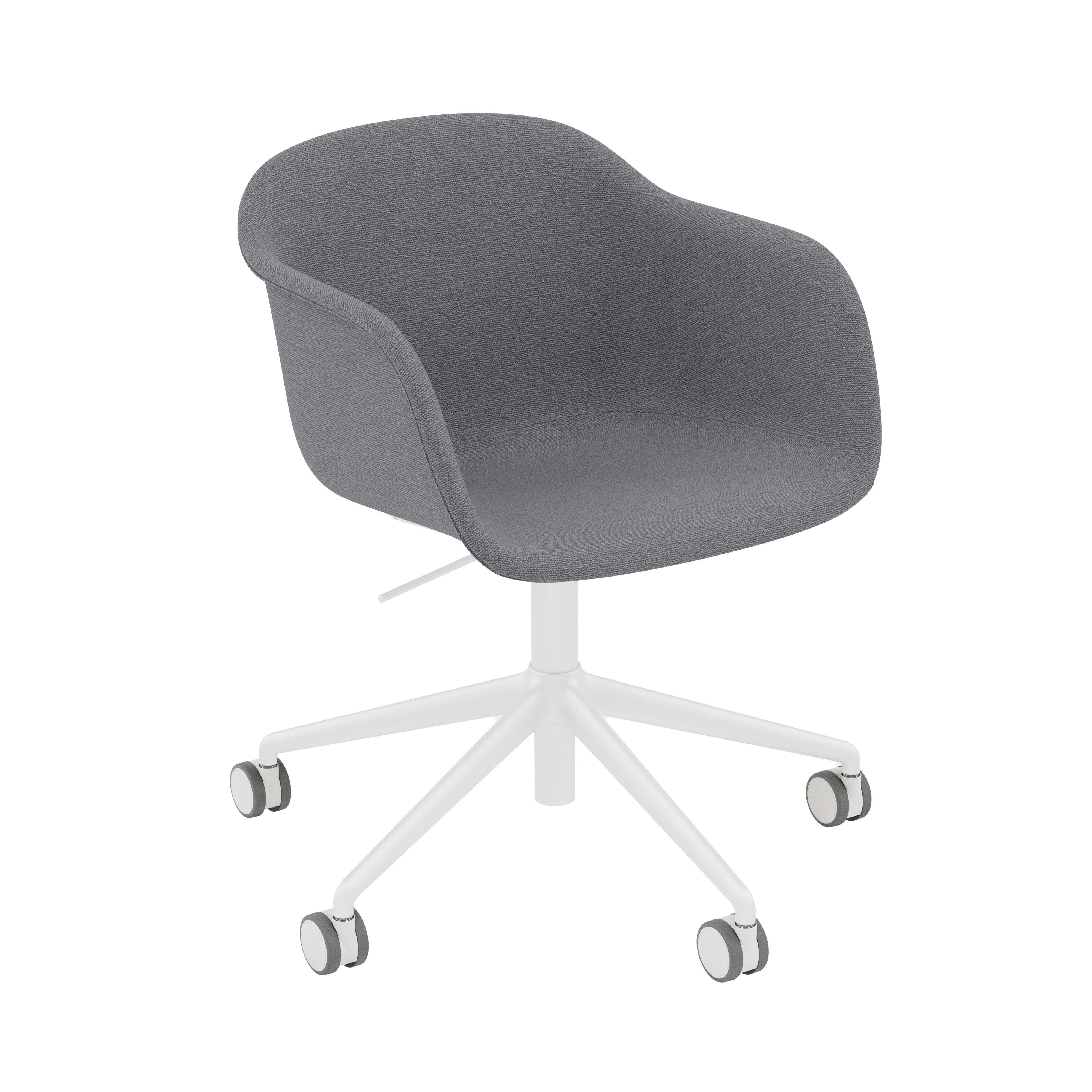 Fiber Armchair: Swivel Base with Castors & Gaslift + Recycled Shell + Upholstered + White