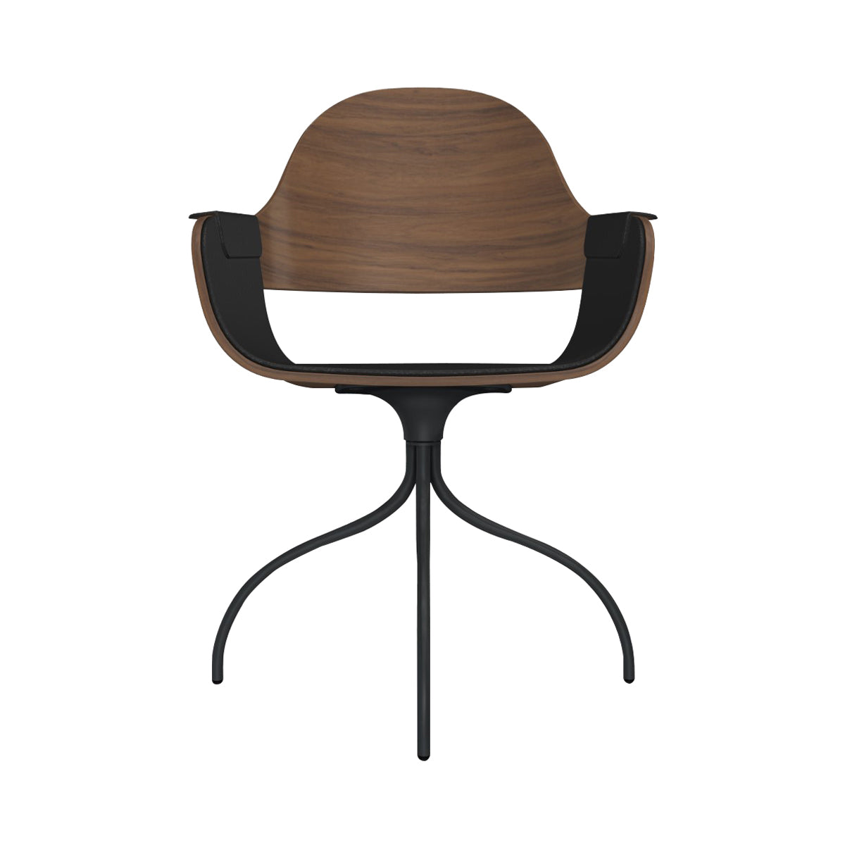 Showtime Nude Chair with Swivel Base: Interior Seat + Armrest Upholstered + Walnut Nature Effect + Anthracite Grey