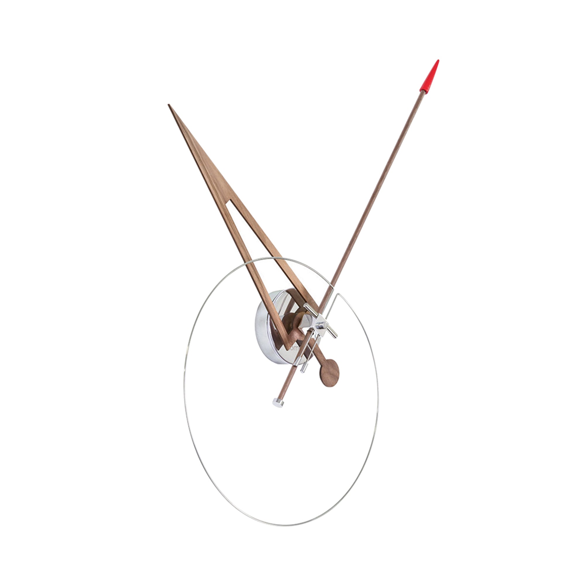 Cris Wall Clock: Chromed Steel + Walnut + Red