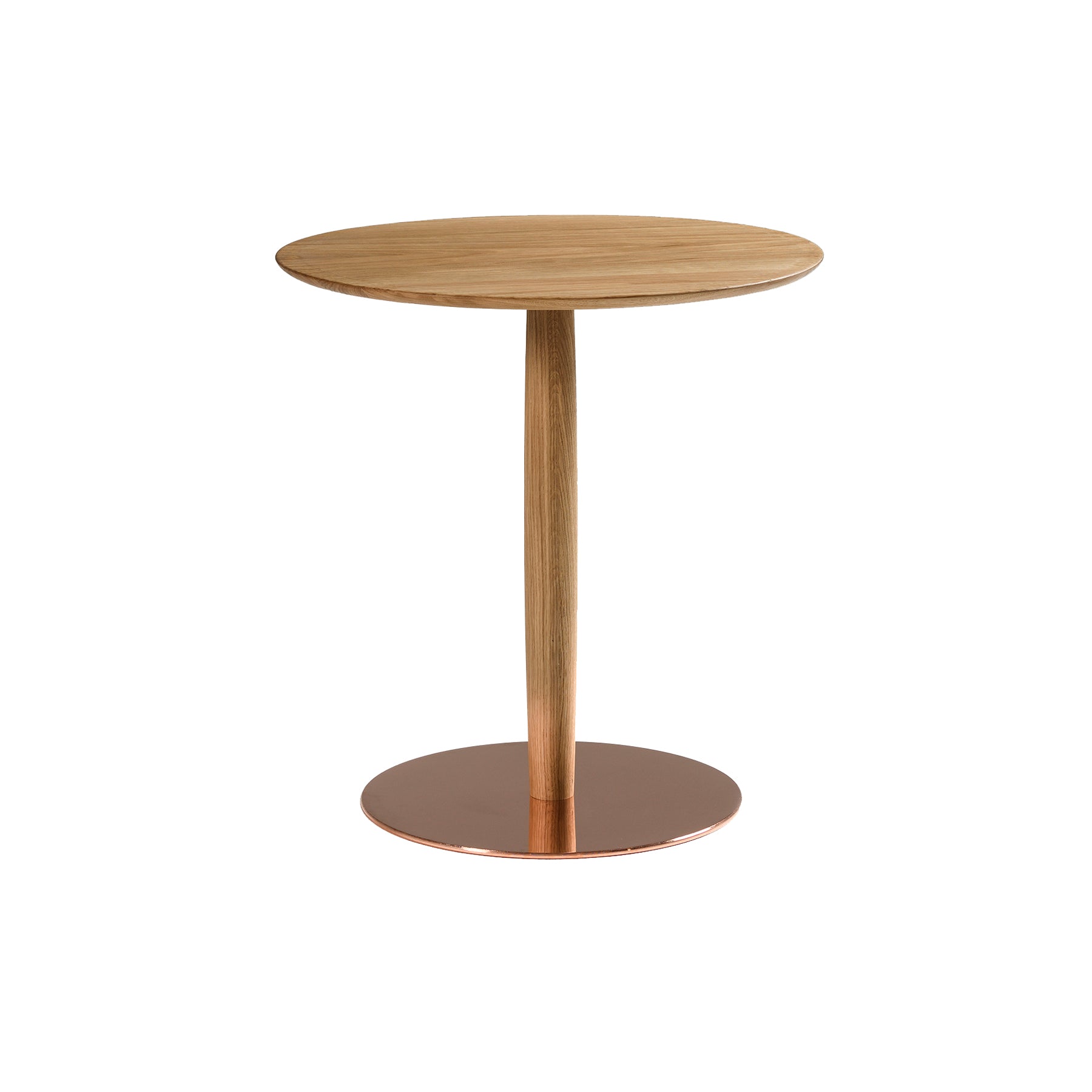 Korzo Bistrot Side Table: Round + Oiled Oak + Copper Steel