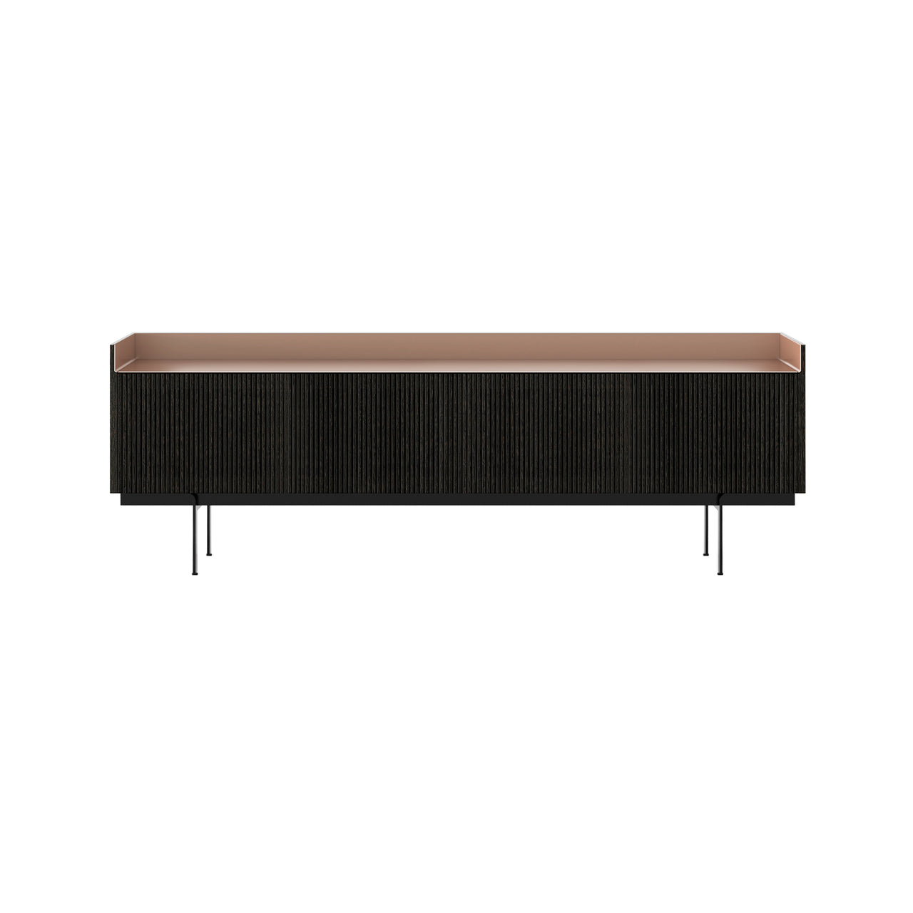 Stockholm STH404 Technic Sideboard: Composition 3 + Dark Grey Stained Oak + Anodized Aluminum Pale Rose + Black