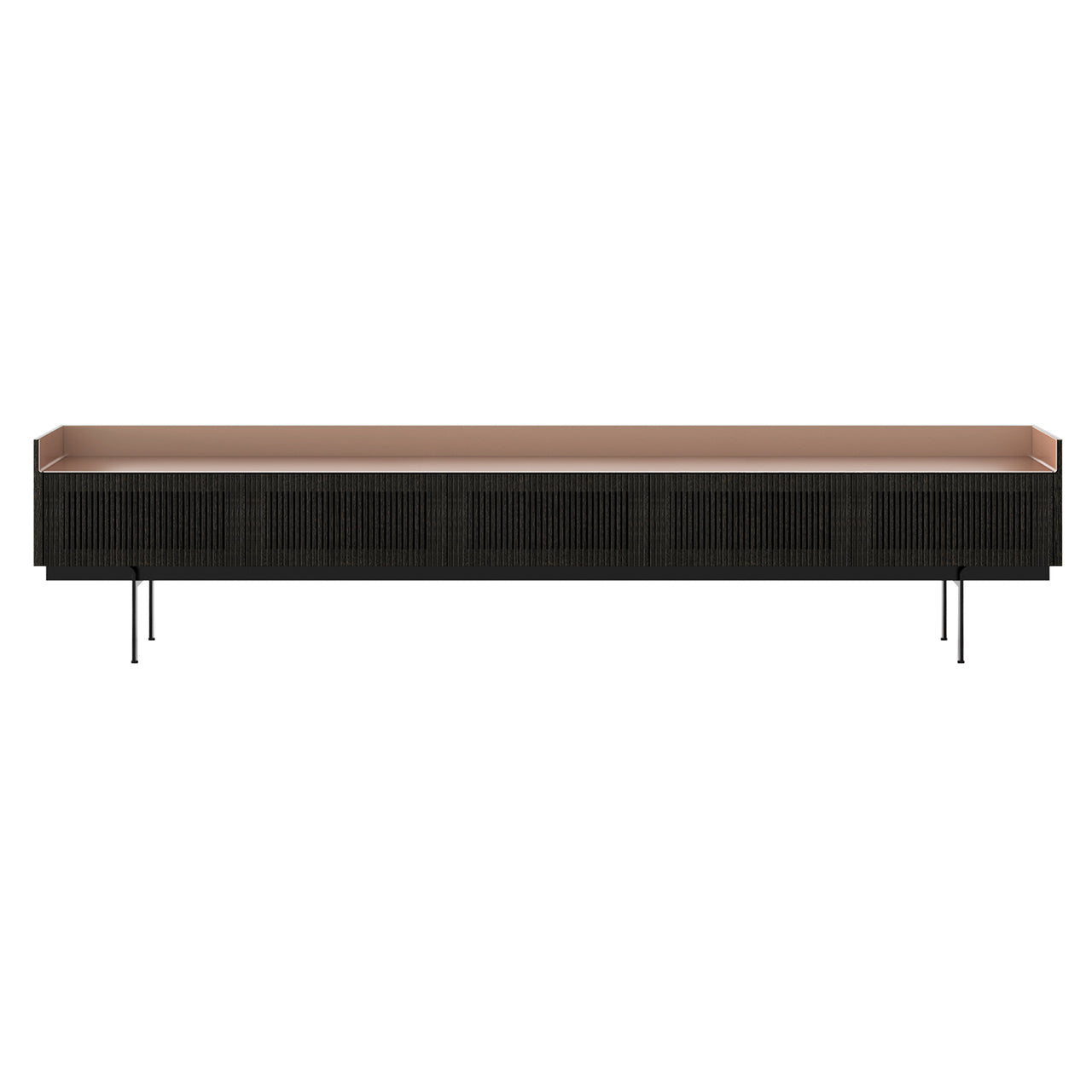 Stockholm STH557 Slim Sideboard: Composition 3 + Dark Grey Stained Oak + Anodized Aluminum Pale Rose + Black