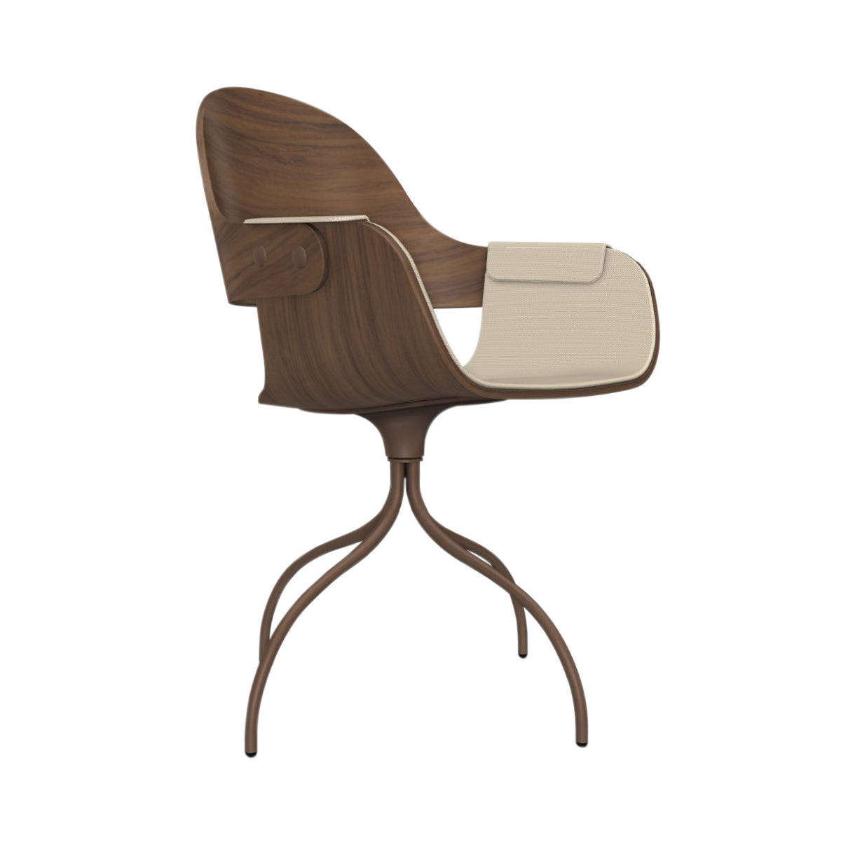 Showtime Nude Chair with Swivel Base: Interior Seat + Armrest Upholstered + Walnut Nature Effect + Pale Brown