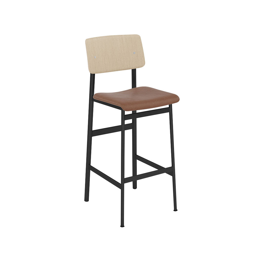 Loft Counter Stool: Upholstered + Black + Oak