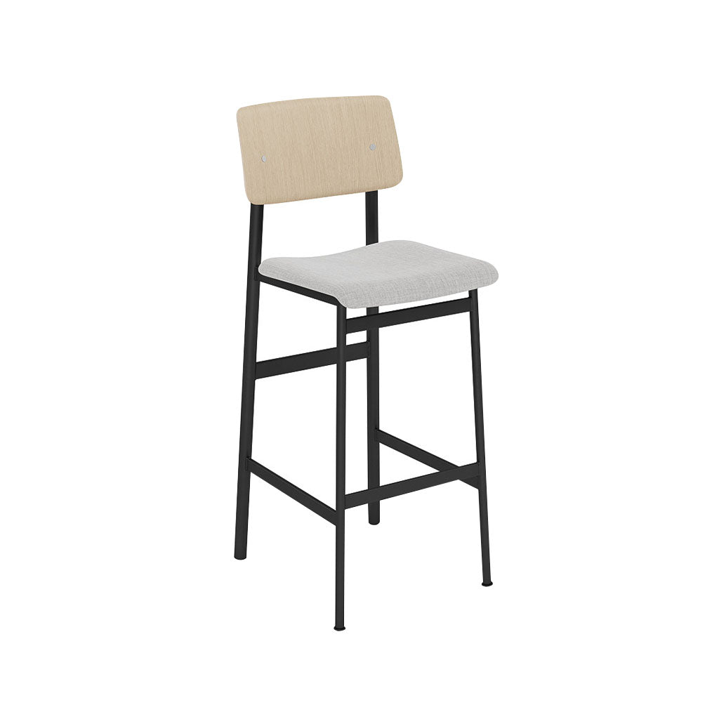 Loft Counter Stool: Upholstered + Black + Oak