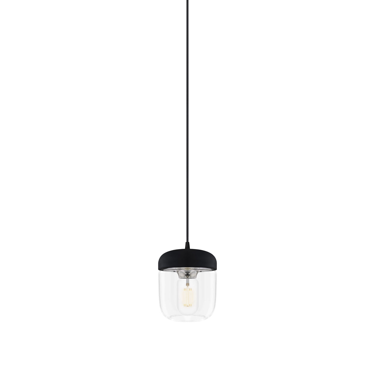 Acorn Pendant: Black + Polished Steel + Black (Plug-in)