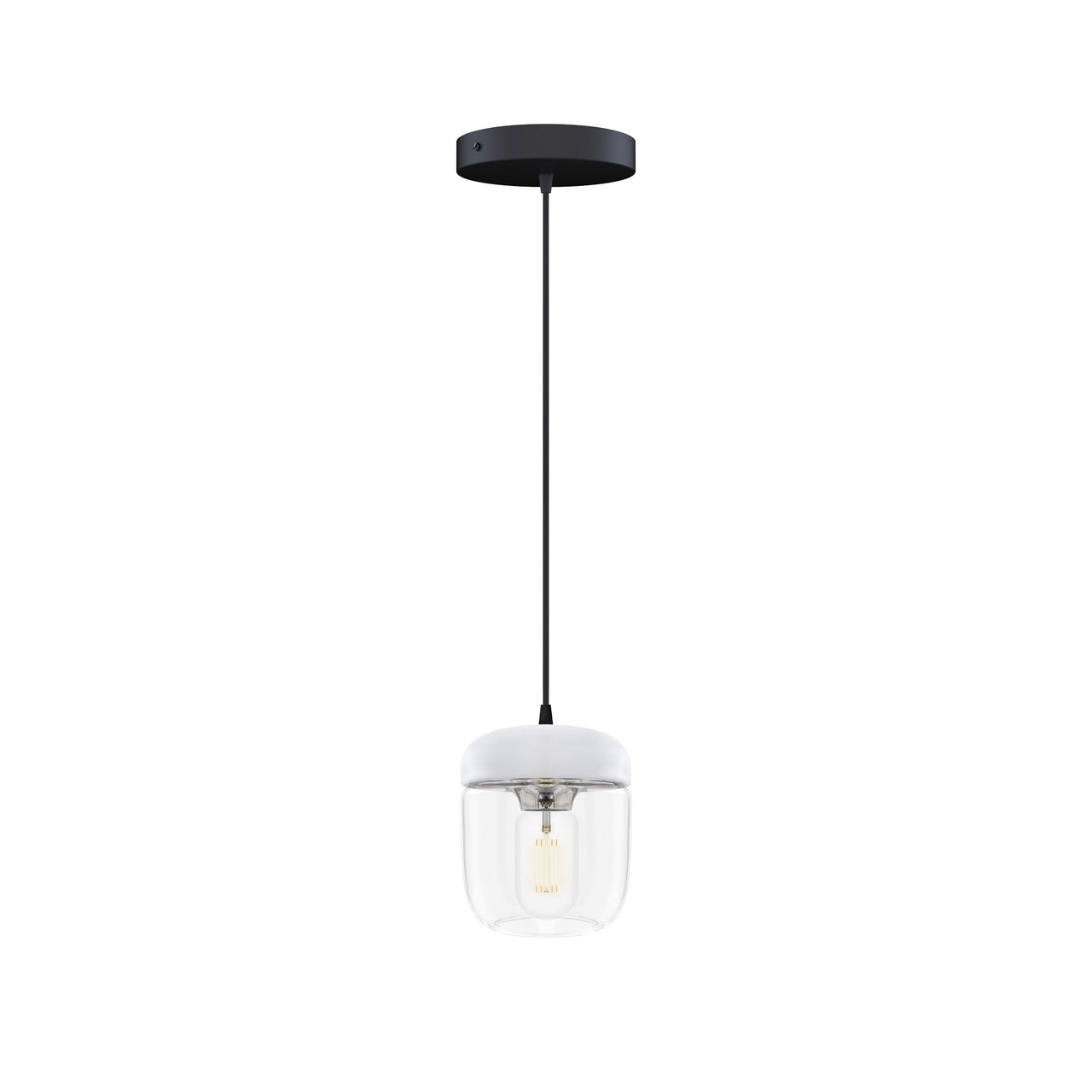 Acorn Pendant: White + Polished Steel + Black (Canopy)