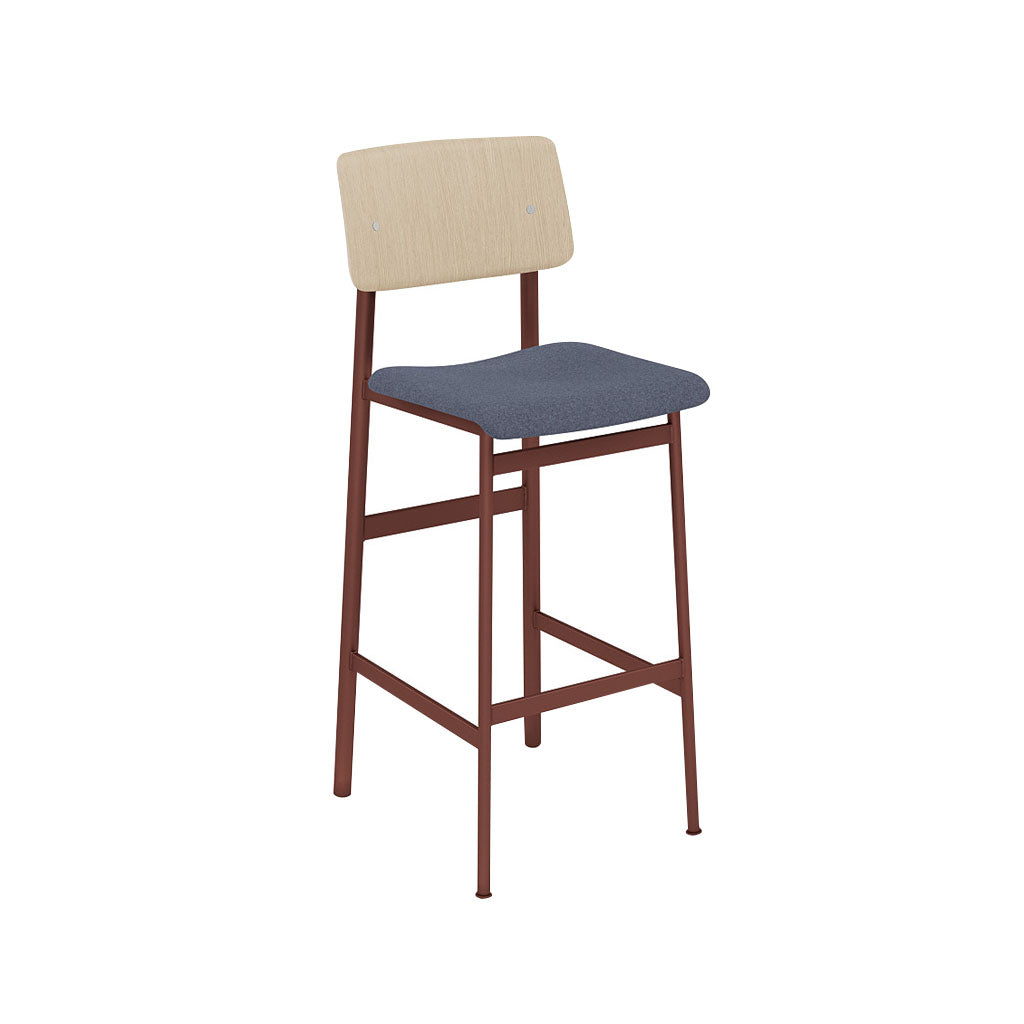 Loft Counter Stool: Upholstered + Deep Red + Oak