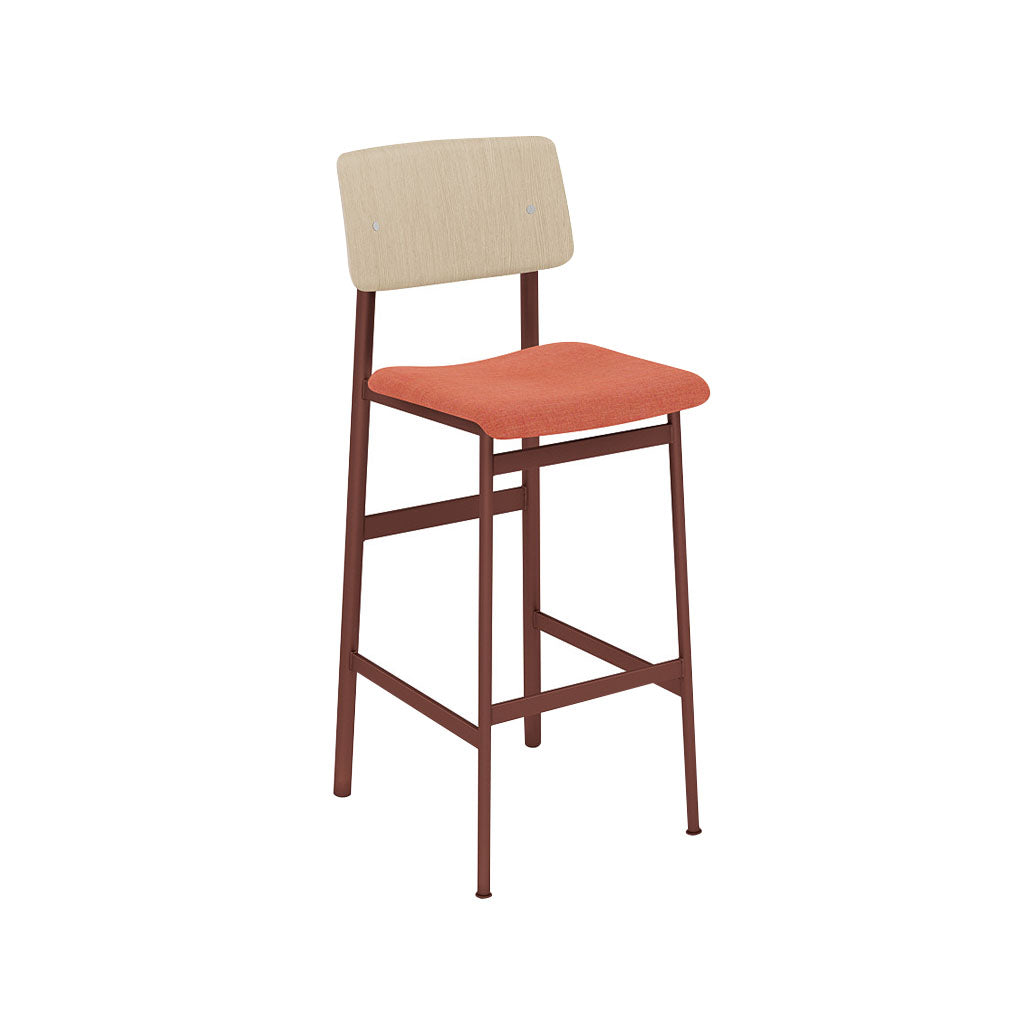 Loft Counter Stool: Upholstered + Deep Red + Oak 