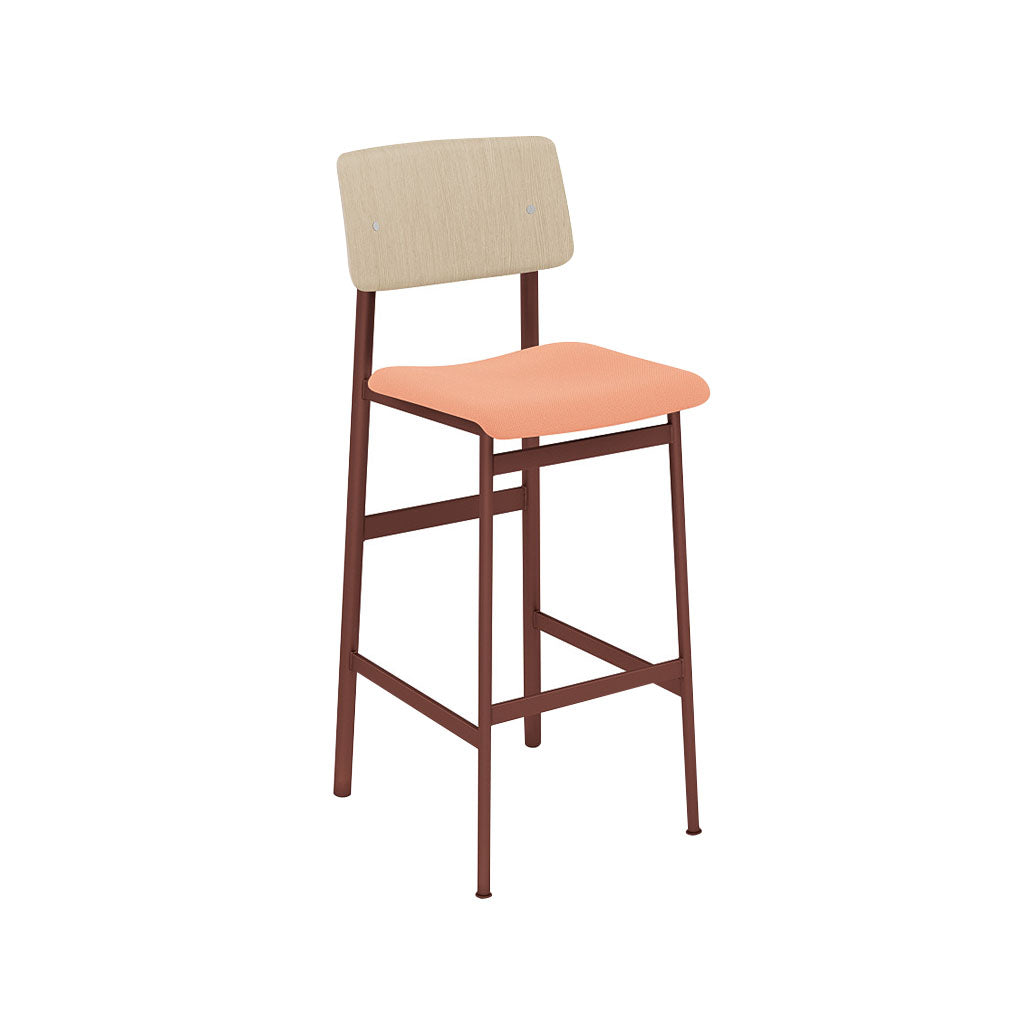 Loft Counter Stool: Upholstered + Deep Red + Oak