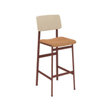 Loft Counter Stool: Upholstered + Deep Red + Oak