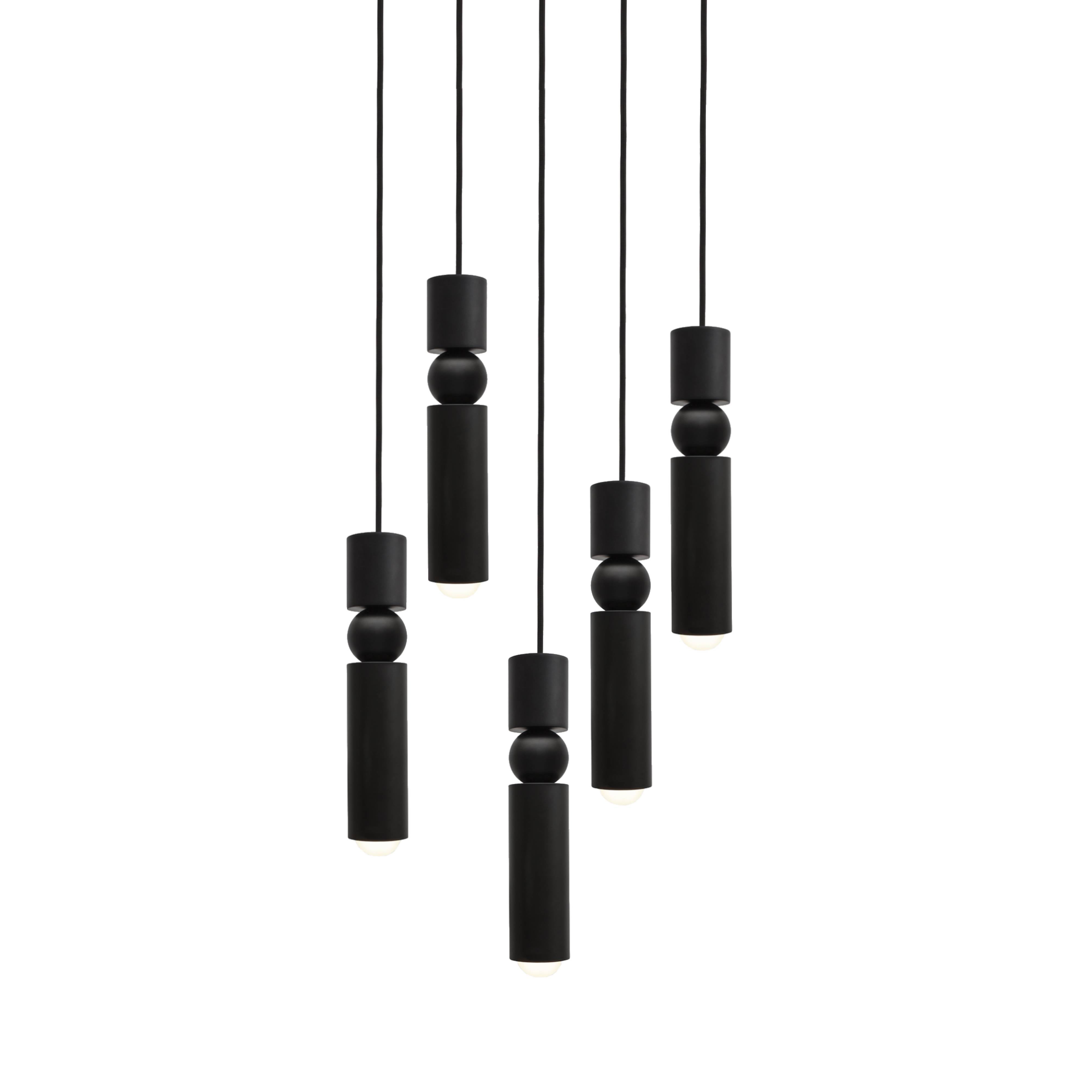 Fulcrum Chandelier: 5 Piece + Matte Black