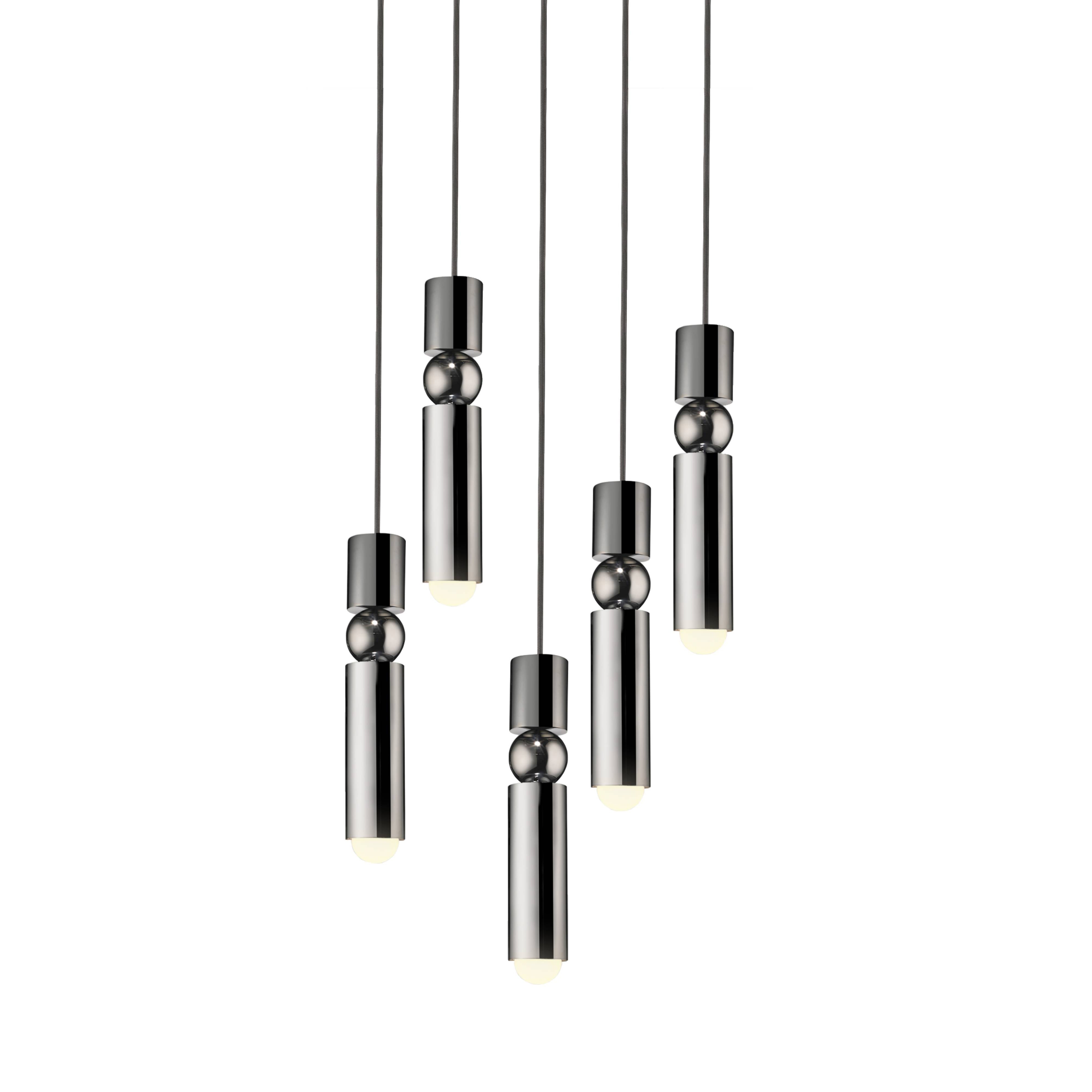 Fulcrum Chandelier: 5 Piece + Polished Chrome