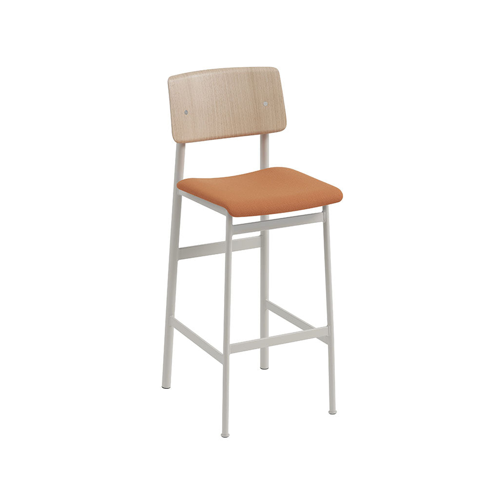 Loft Counter Stool: Upholstered + Grey + Oak