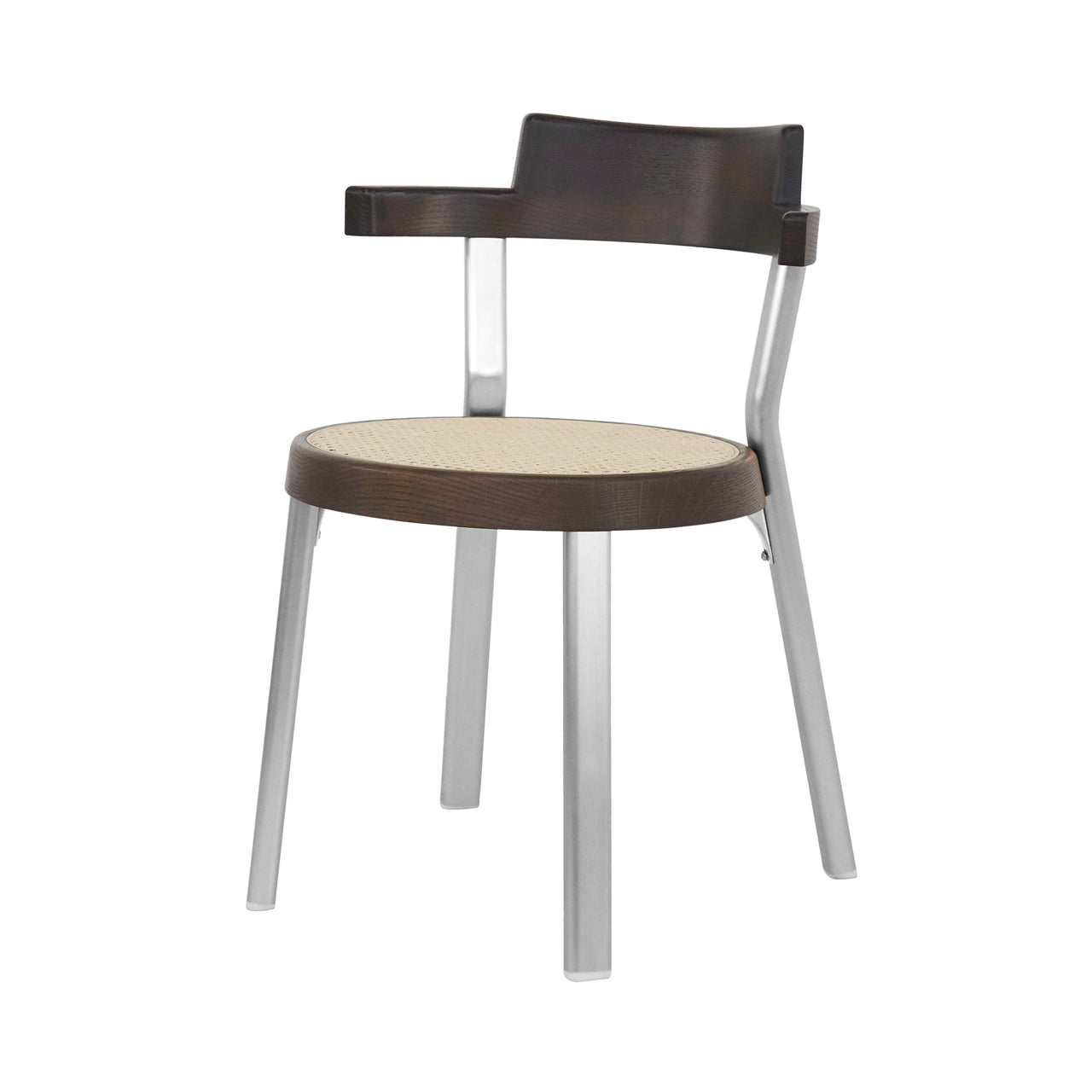 Pagoda Cane Chair: Aluminum Leg + Silver + Dark Brown Oak