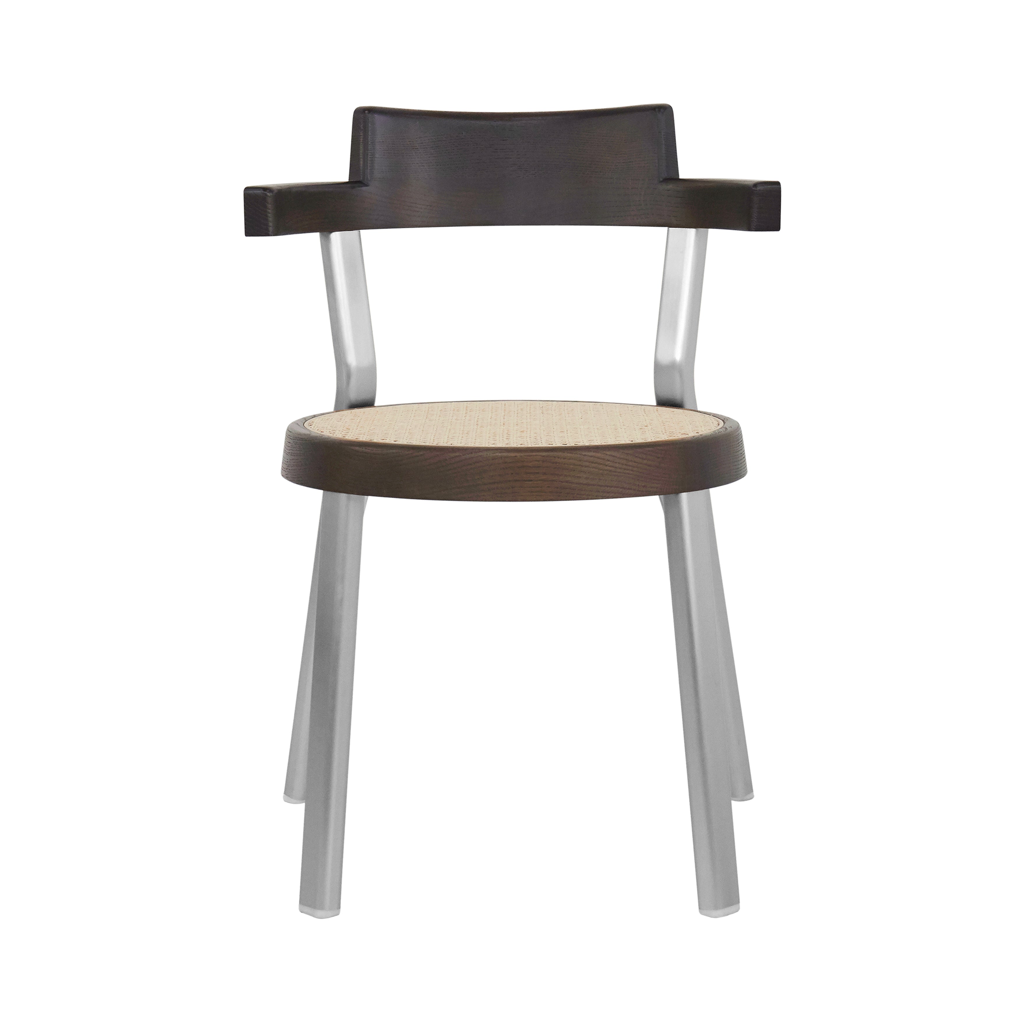 Pagoda Cane Chair: Aluminum Leg + Silver + Dark Brown Oak