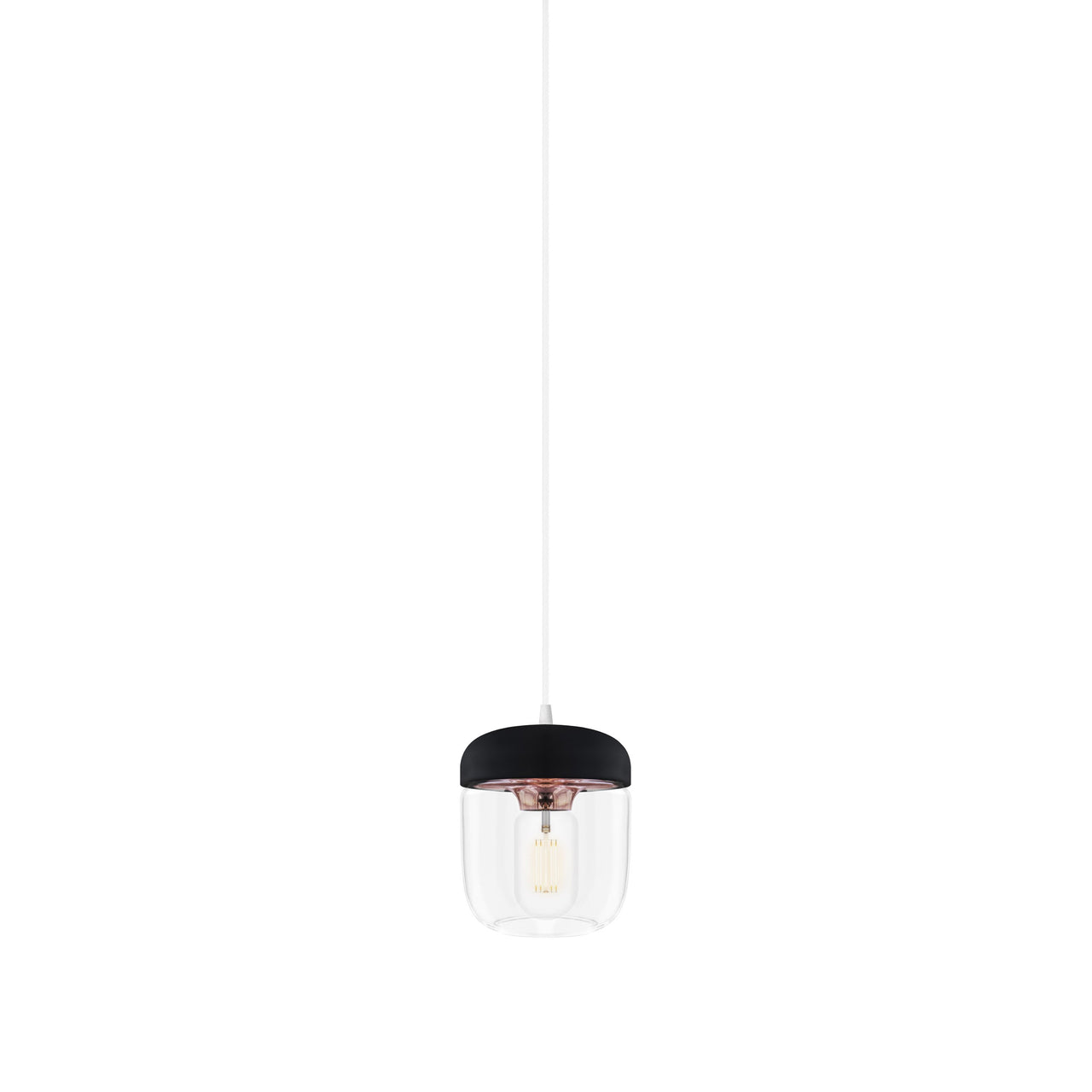 Acorn Pendant: Black + Polished Copper + White (Plug-in)