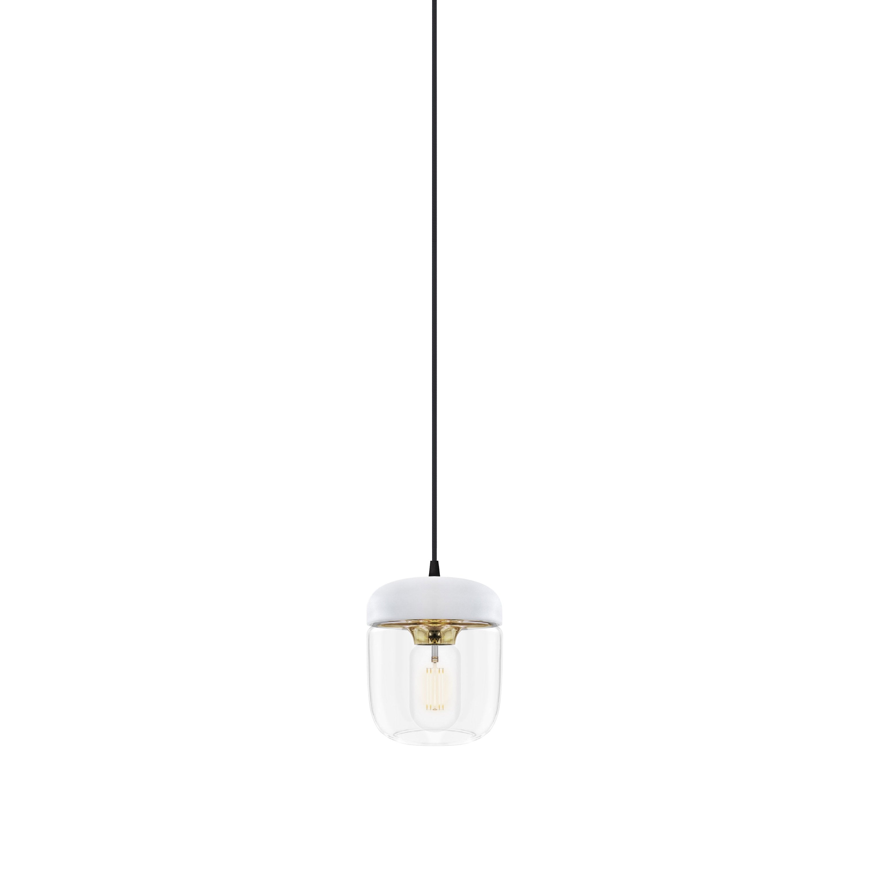 Acorn Pendant: White + Polished Brass + Black (Plug-in)