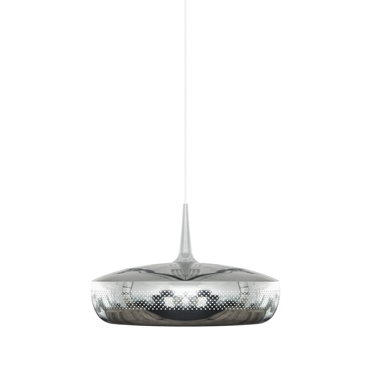 Clava Dine Pendant: Polished Steel + White + Plug-in