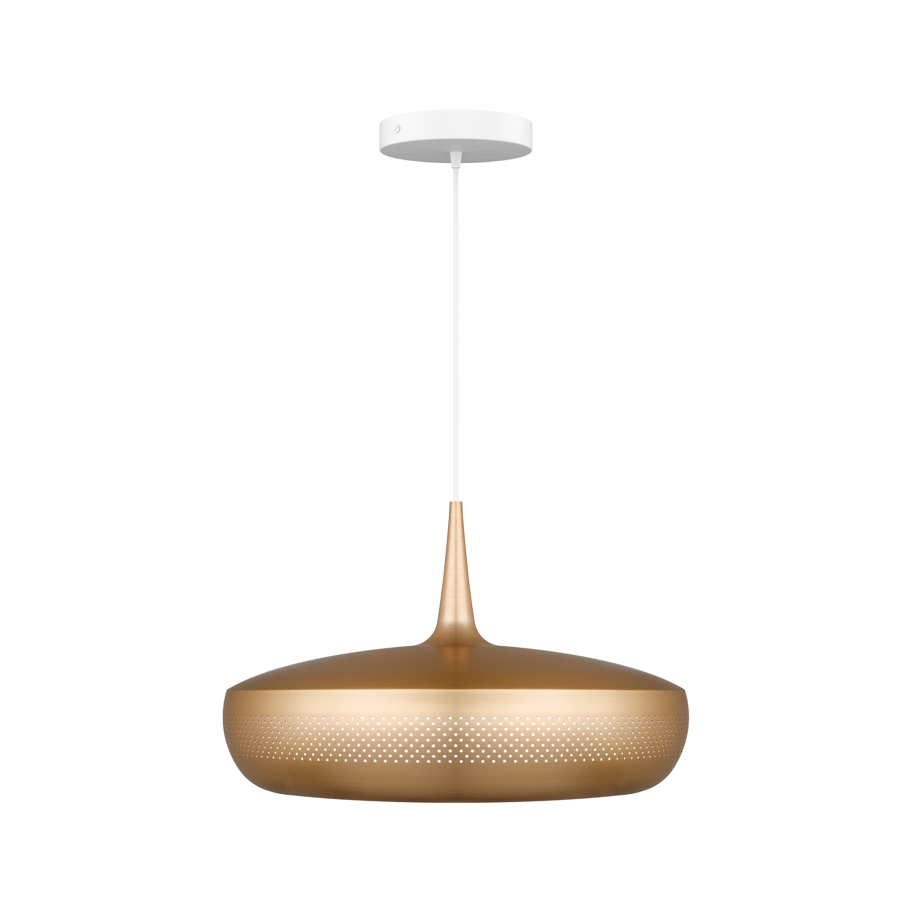 Clava Dine Pendant: Brushed Brass + White + Canopy