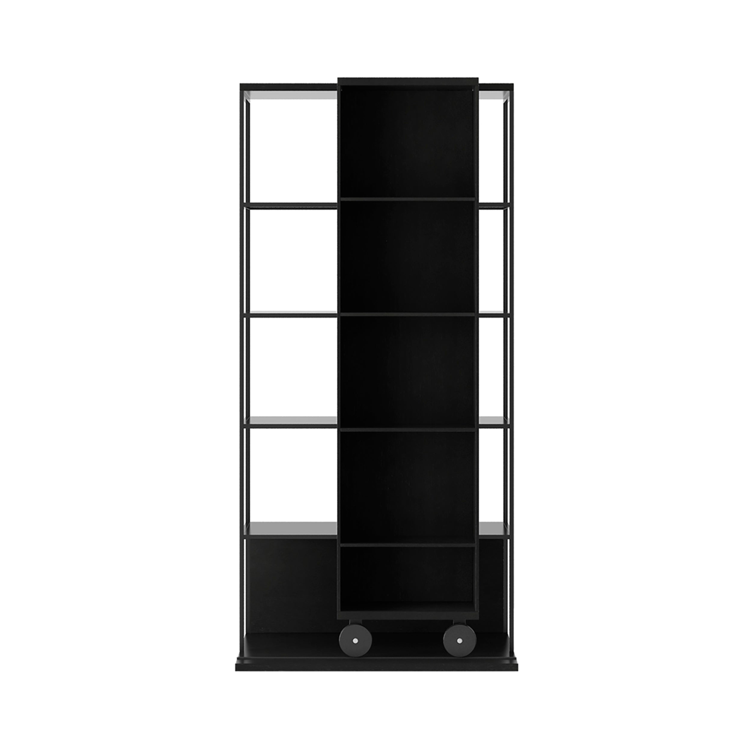 Literatura Open Shelf: Composition 1 + Low + Ebony Stained Oak + Black + With Glider Shelf